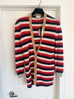 Gucci Striped Cardigan w/ Gold Lurex Trim | Women Size L | NWT